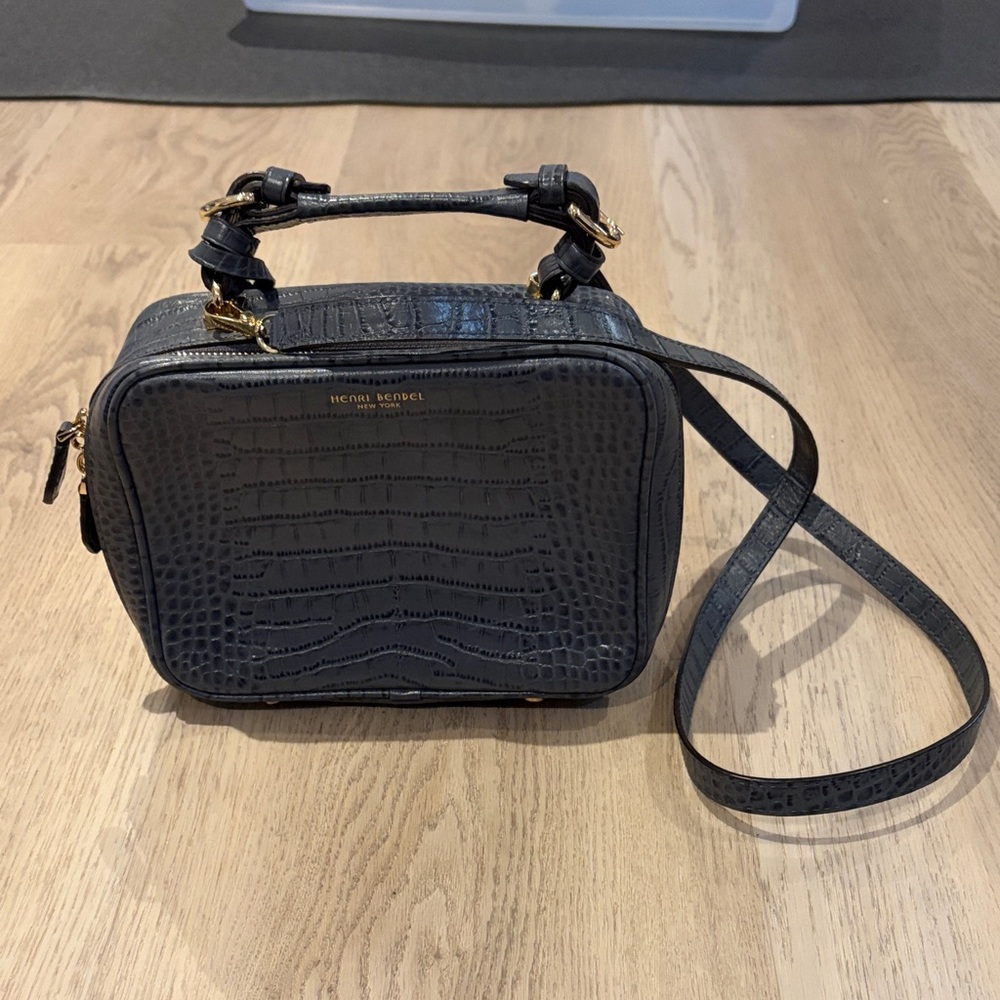 Henri Bendel Black Crocodile Embossed Crossbody Bag